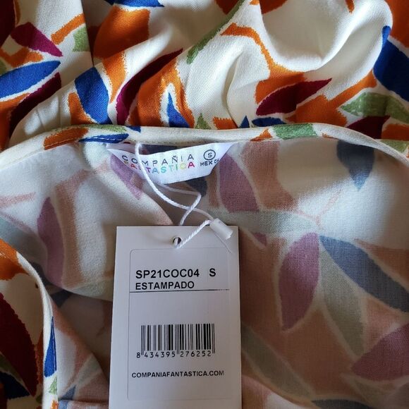 Compania Fantastica Estampado Floral Ruffle Hem Round Neck Blouse Women's Small - Picture 7 of 9